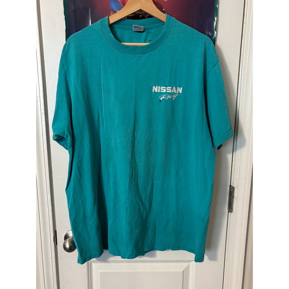Vintage 80s Nissan Racing shirtMens XL Teal Cotton Made in USA Distressed